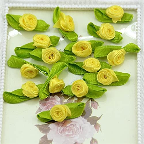HZLXF1 300pcs Artificial Mini Silk Flower Artificial Handmade DIY Ribbon Rose Christmas Craft DIY Wedding Decoration Craft (Color : Yellow)