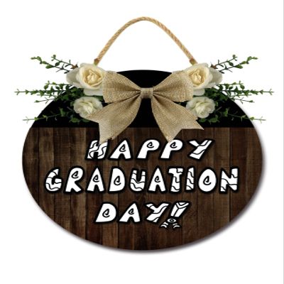 Happy Graduation Day Wreath Sign for Front Door,Horizontal Round Door Wreaths,Housewarming Gift Farmhouse Wood Door Hanger for Home Decor Indoor and Outdoor, Classroom, Yard, Porch Dcor