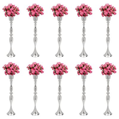 10 Pcs Silver Vase for Wedding Centerpieces, Flower Vase Stand Flower Arrangement Stand Wedding Centerpieces for Tables Flower Vase Holders for Wedding, Party, Reception, Home Decor (29.1" H)