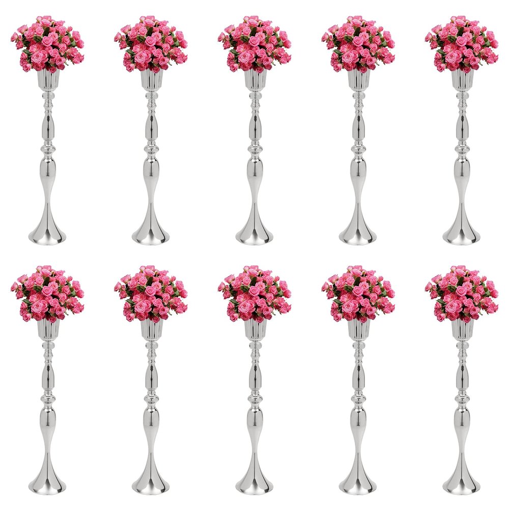 10 Pcs Silver Vase for Wedding Centerpieces, Flower Vase Stand Flower Arrangement Stand Wedding Centerpieces for Tables Flower Vase Holders for Wedding, Party, Reception, Home Decor (29.1" H)