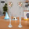 10 Pcs Silver Vase for Wedding Centerpieces, Flower Vase Stand Flower Arrangement Stand Wedding Centerpieces for Tables Flower Vase Holders for Wedding, Party, Reception, Home Decor (29.1" H) view 2