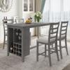 Farmhouse Dining Room Table Set, 5 Pieces Counter Height Wooden Bar Table Set with Integrated 9 Bar Wine Compartment, Wineglass Holders and 4 Padded Chairs (Gray/Multi) view 1