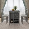 Farmhouse Dining Room Table Set, 5 Pieces Counter Height Wooden Bar Table Set with Integrated 9 Bar Wine Compartment, Wineglass Holders and 4 Padded Chairs (Gray/Multi) view 2
