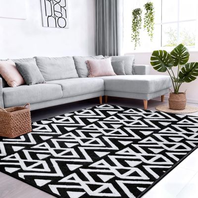 Ompaa Ultra Soft Geometric Bedroom Rugs Memory Foam Carpet, Black 4 x 6 Feet, Cozy Area Rugs for Living Room Couch Dorm Bedside Kids Girls Teens Room Nursery Decor Floor Mat