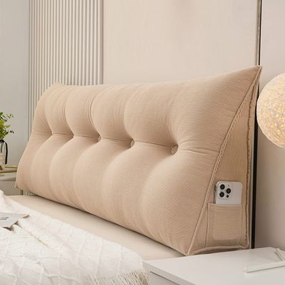 ZZYK Large Triangular Headboard Cushion Wedge Reading Bed Rest Pillow Triangle Headboard Backrest Fleece Positioning Support Bolster for Dorm Room Daybed,Coffee,59"/150cm(Queen)