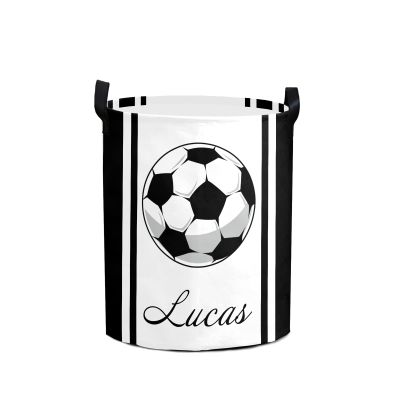 Football Black Stripes Large Laundry Basket Custom Name Foldable Clothes Bag Collapsible Fabric Laundry Hamper Folding Washing Bin for Gift