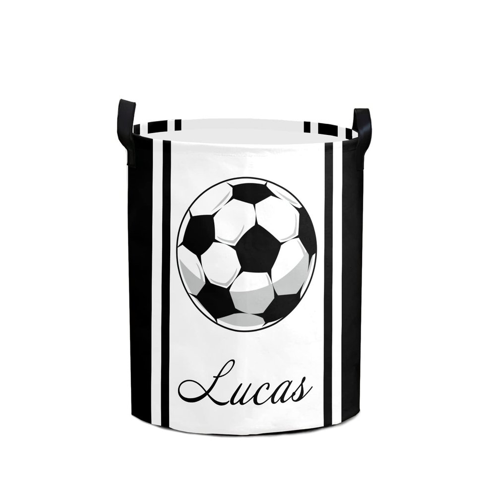 Football Black Stripes Large Laundry Basket Custom Name Foldable Clothes Bag Collapsible Fabric Laundry Hamper Folding Washing Bin for Gift