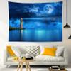 HVEST Moon Night Sky Tapestry Wall Hanging Full Moon and Galaxy Starry Night with Lighthouse over the Ocean Wall Hanging Tapestry Nature Cloud Tapestry for Bedroom Living Room Wall Decor, 60X40 Inches view 1