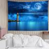 HVEST Moon Night Sky Tapestry Wall Hanging Full Moon and Galaxy Starry Night with Lighthouse over the Ocean Wall Hanging Tapestry Nature Cloud Tapestry for Bedroom Living Room Wall Decor, 60X40 Inches view 2