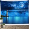 HVEST Moon Night Sky Tapestry Wall Hanging Full Moon and Galaxy Starry Night with Lighthouse over the Ocean Wall Hanging Tapestry Nature Cloud Tapestry for Bedroom Living Room Wall Decor, 60X40 Inches view 3