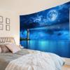 HVEST Moon Night Sky Tapestry Wall Hanging Full Moon and Galaxy Starry Night with Lighthouse over the Ocean Wall Hanging Tapestry Nature Cloud Tapestry for Bedroom Living Room Wall Decor, 60X40 Inches view 4