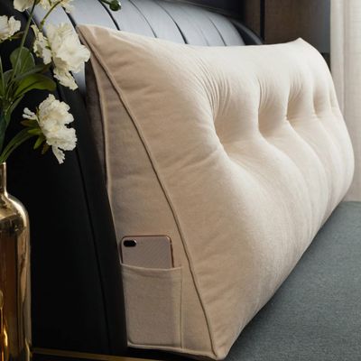 ZZYK Triangular Headboard Pillow,Solid Color Triangle Cushion Reading Bed Rest Pillow,Large Bolster Wedge Support Removable Pillow for Dorm Daybed Bed,Beige,31"/80cm