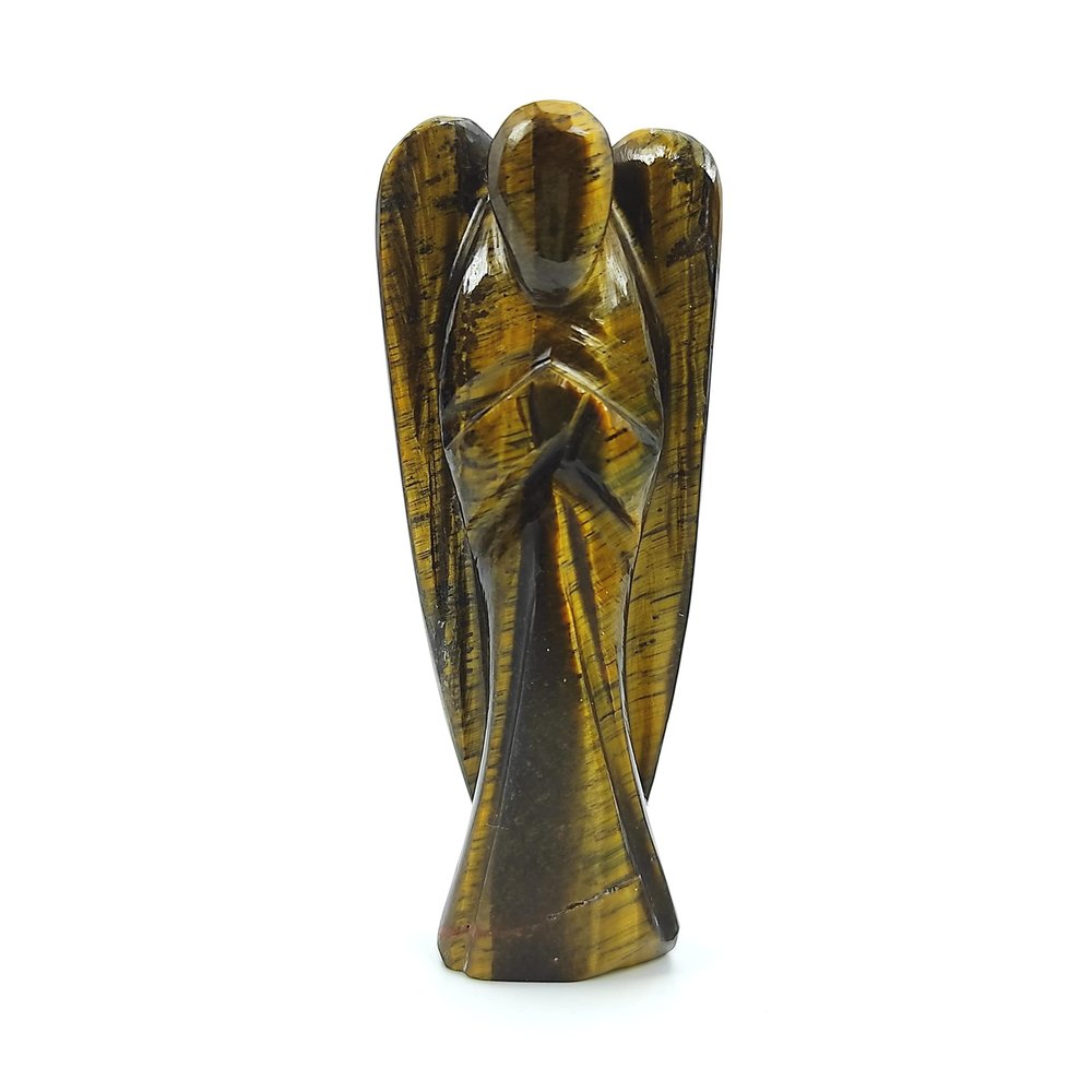 Aashita Creations Natural Tiger Eye Angel Celestial Guardian Angel Wings Statue Figurine Handcarved Home & Altar Decor Healing Stone, Reiki, Crystal Therapy (3 Inches)