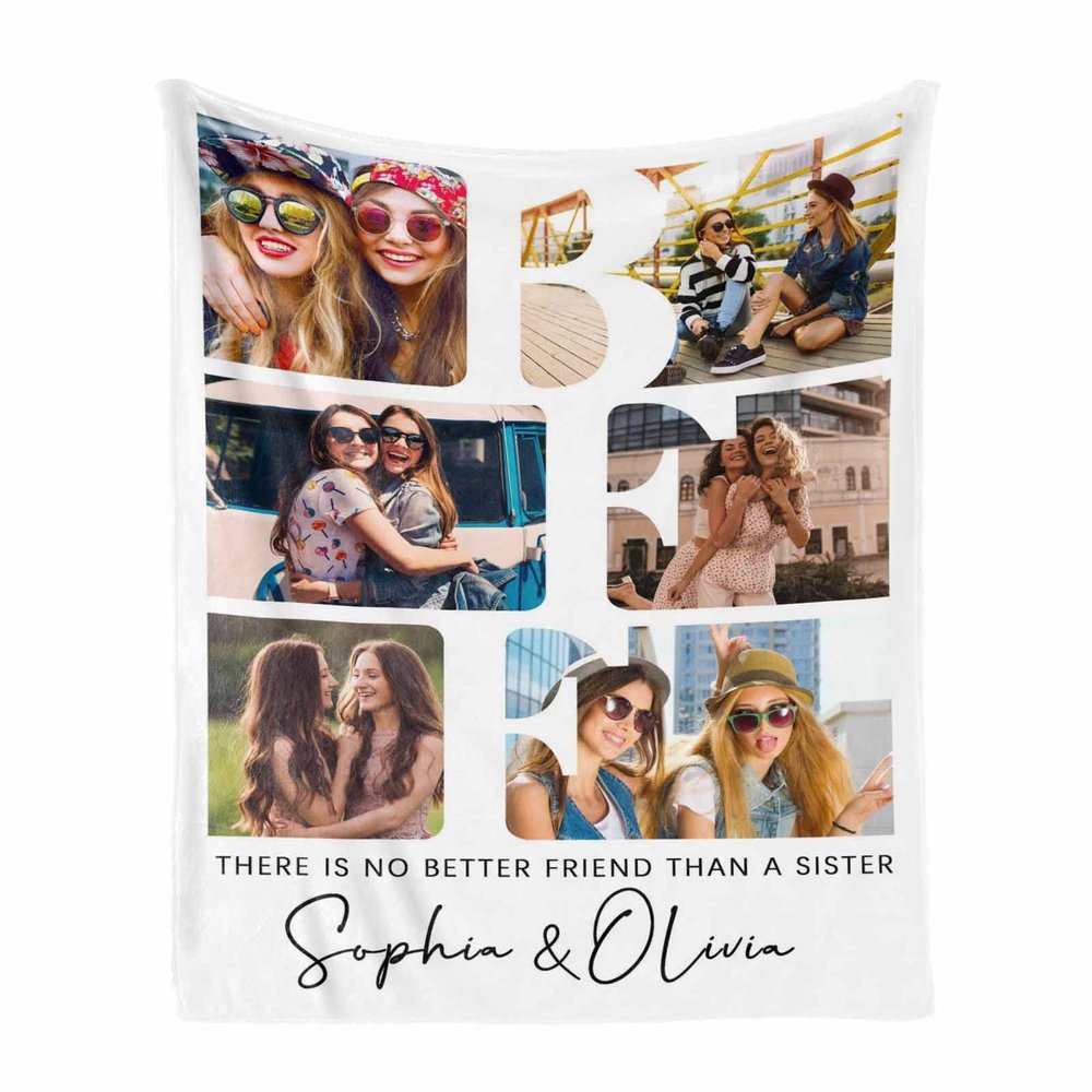 Customized BFF Picture & Names Blanket for Besties, Personalized Friends Photo Throw Blanket with Your Names, Soft Fleece Blanket for Friends 60"x80"