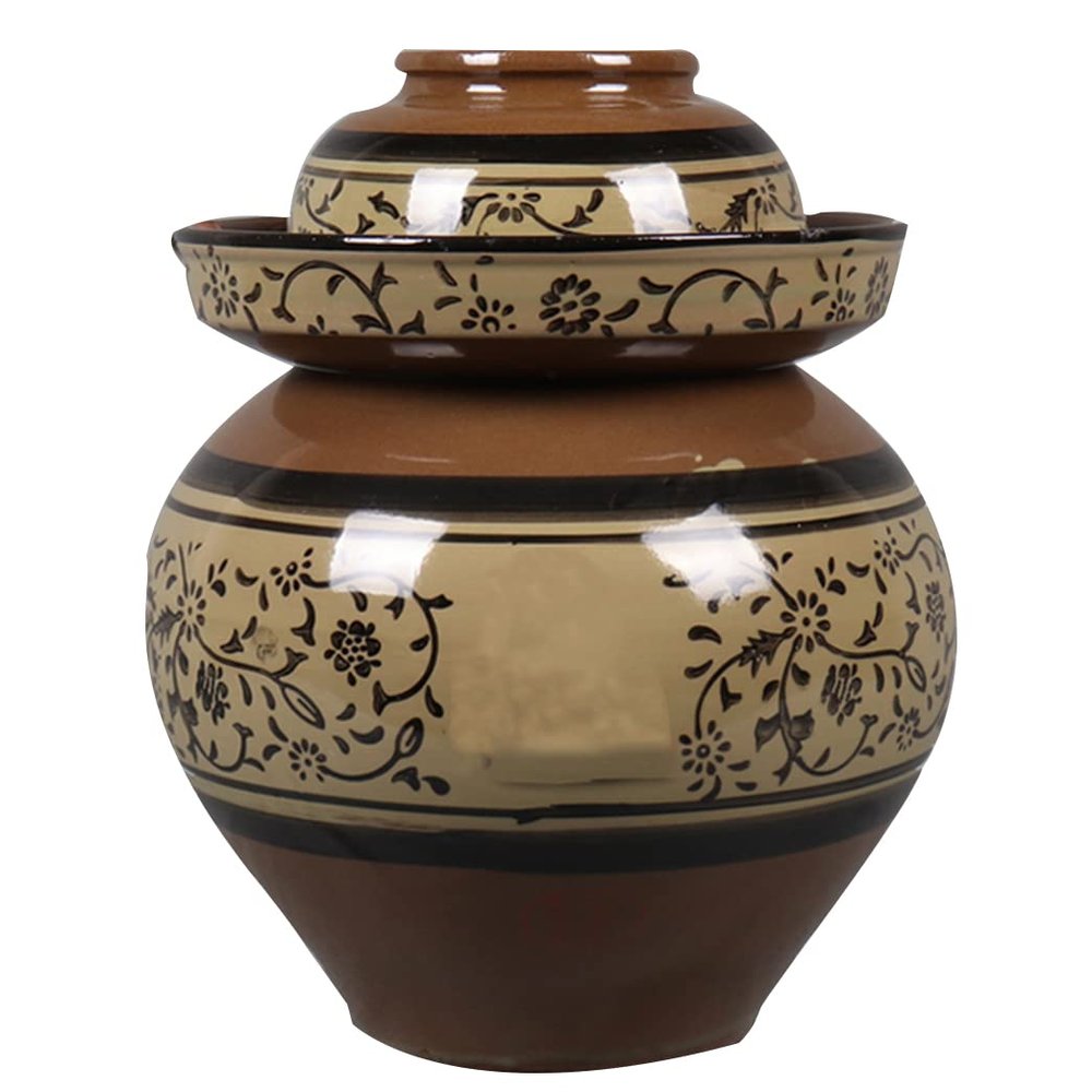 ZHOUXIAO Retro Pickle Jar Ceramic Jar with Lid,Large Traditional Chinese Fermentation Kit Crock with Water Seal Airlock Lid, Fermentation Jar for Kimchi,Kombucha Jar 4KG
