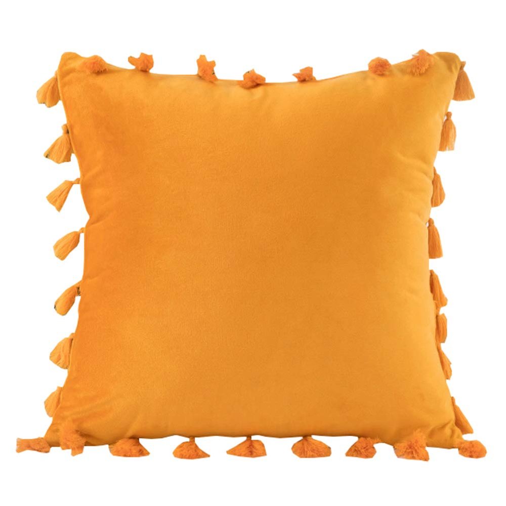 vctops Velvet Soft Solid Decorative Throw Pillow Cover with Tassels Boho Accent Cushion Case for Couch Bedroom Car Gold 20''x20''