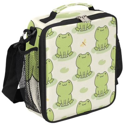Pardick Cute Frog Kids Lunch Bag Animal Green Frogs Insulated Lunch Box for Boys Girls Waterproof Lunch Bento Tote Bags Thermal Lunchbox School Lunchbox Insulated with Shoulder Strap