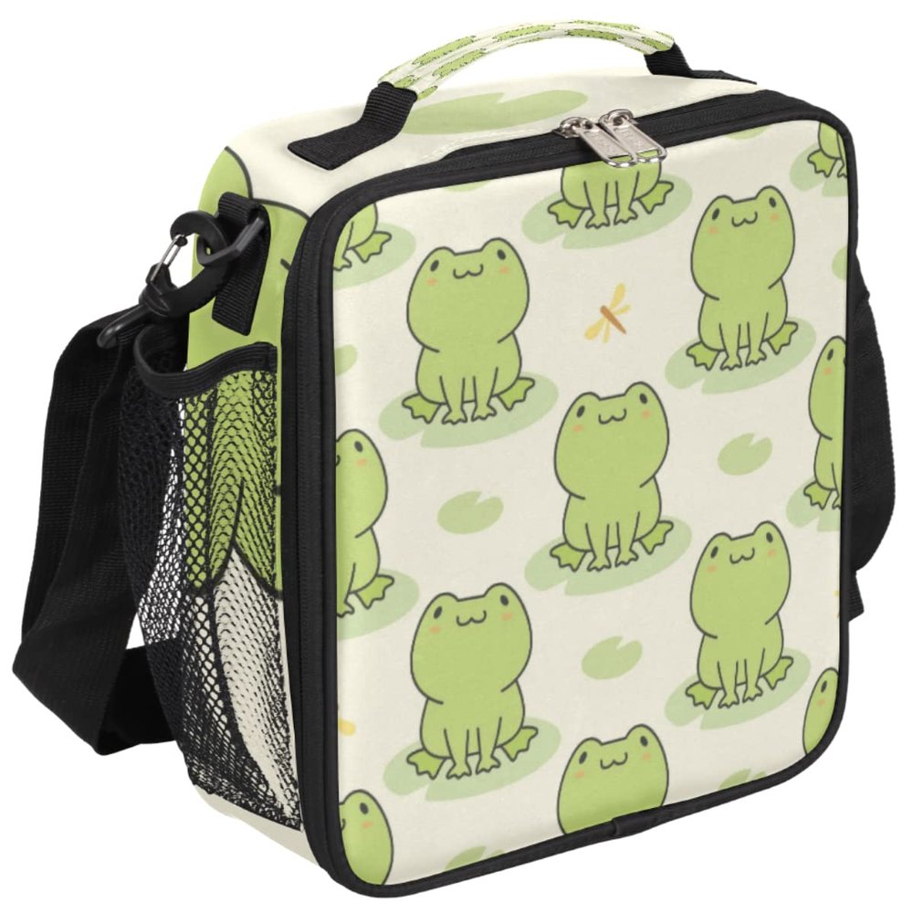 Pardick Cute Frog Kids Lunch Bag Animal Green Frogs Insulated Lunch Box for Boys Girls Waterproof Lunch Bento Tote Bags Thermal Lunchbox School Lunchbox Insulated with Shoulder Strap