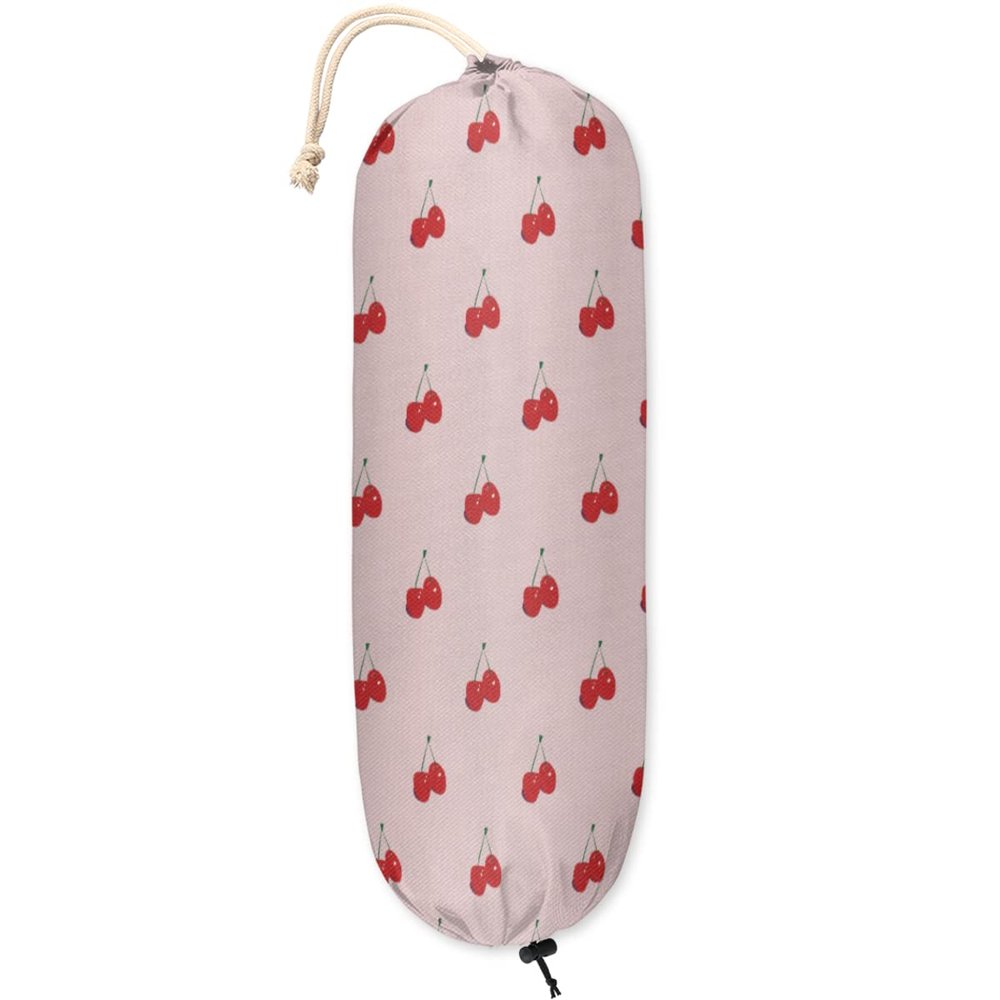 Cherry Printing Plastic Bag Holder Cute Wall Mount Plastic Bag Organizer Reusable Large Grocery Bag Storage Dispenser for Home Kitchen Travelling 22"x9"