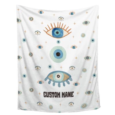 Amilient Custom Name Blanket with Evil Eye, Personalized Spiritual Blanket Evil Eye Decor for Car Couch Bedroom,Customized Magic Evil Eye Pattern Home Decor for Men Women,50"x60"-Teens/Travel Size