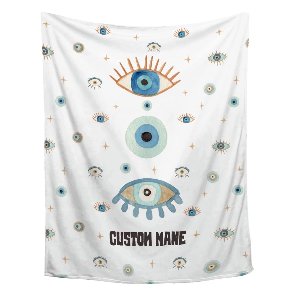 Amilient Custom Name Blanket with Evil Eye, Personalized Spiritual Blanket Evil Eye Decor for Car Couch Bedroom,Customized Magic Evil Eye Pattern Home Decor for Men Women,50"x60"-Teens/Travel Size