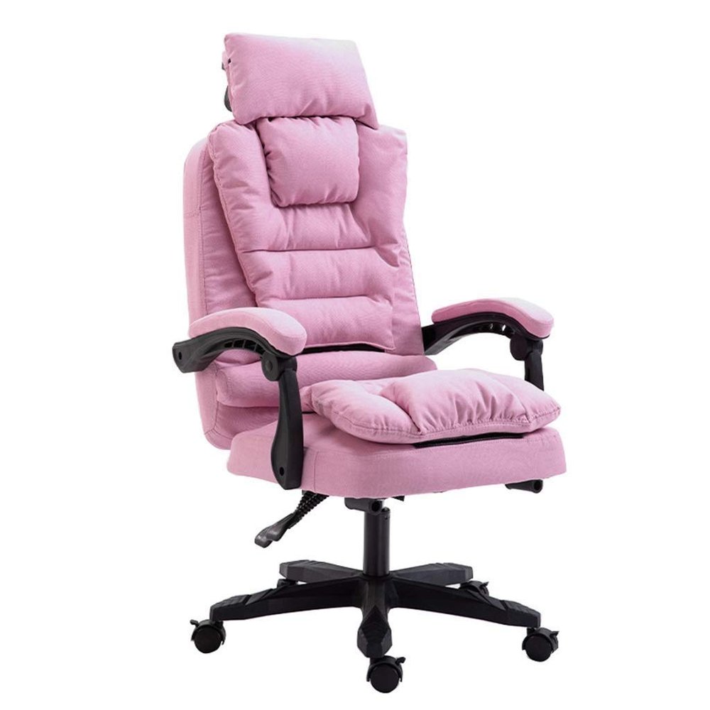 Katzowen Office Computer Chair Executive Swivel Computer Chair Extra Padded Office Chair Detachable Cloth Cover 155 Recliner Design Ergonomic Home Office (Color : Pink)