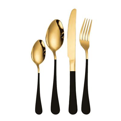16-Piece Modern Kitchen Silverware Tableware Set Service for 4 People,18/10 Stainless Steel Flatware Set,Titanium Plated Steak Knife Fork Spoon Tea Spoon Gift Box Cutlery Sets (Black Gold)