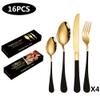 16-Piece Modern Kitchen Silverware Tableware Set Service for 4 People,18/10 Stainless Steel Flatware Set,Titanium Plated Steak Knife Fork Spoon Tea Spoon Gift Box Cutlery Sets (Black Gold) view 2
