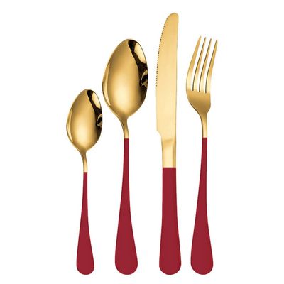 16-Piece Modern Kitchen Silverware Tableware Set Service for 4 People,18/10 Stainless Steel Flatware Set,Titanium Plated Steak Knife Fork Spoon Tea Spoon Gift Box Cutlery Sets (Red Gold)