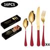 16-Piece Modern Kitchen Silverware Tableware Set Service for 4 People,18/10 Stainless Steel Flatware Set,Titanium Plated Steak Knife Fork Spoon Tea Spoon Gift Box Cutlery Sets (Red Gold) view 2
