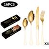 16-Piece Modern Kitchen Silverware Tableware Set Service for 4 People,18/10 Stainless Steel Flatware Set,Titanium Plated Steak Knife Fork Spoon Tea Spoon Gift Box Cutlery Sets (White Gold) view 2
