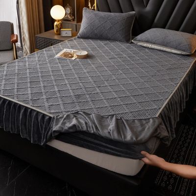 FCLDESHOP 4 Way Stretch Fitted Sheet,Winter Thickened Warm Coral Fleece Fitted Sheet, Solid Color Non-Slip Plus Fleece Bed Skirt Bed Cover,Bed Skirt Dark Grey,120x200cm