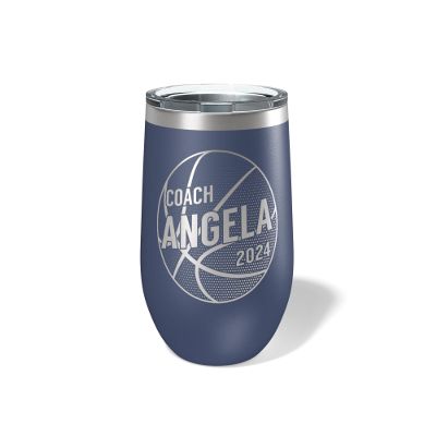 Alterd Industries Personalized Basketball Coach Gift - insulated tumbler with lid, travel coffee mug, personalized stainless steel cups, 20 oz travel coffee cup (12oz Wine Tumbler, Navy)