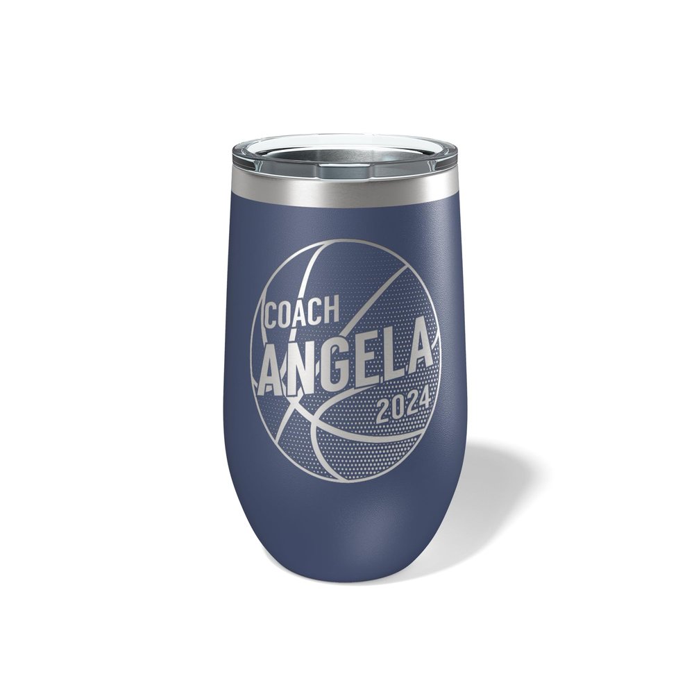 Alterd Industries Personalized Basketball Coach Gift - insulated tumbler with lid, travel coffee mug, personalized stainless steel cups, 20 oz travel coffee cup (12oz Wine Tumbler, Navy)