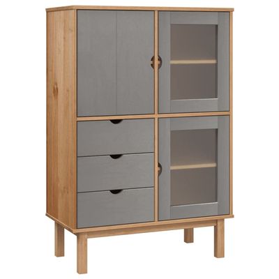 Credenza OTTA Marrone e Grigio 85x43x125 cm in Legno di Pino