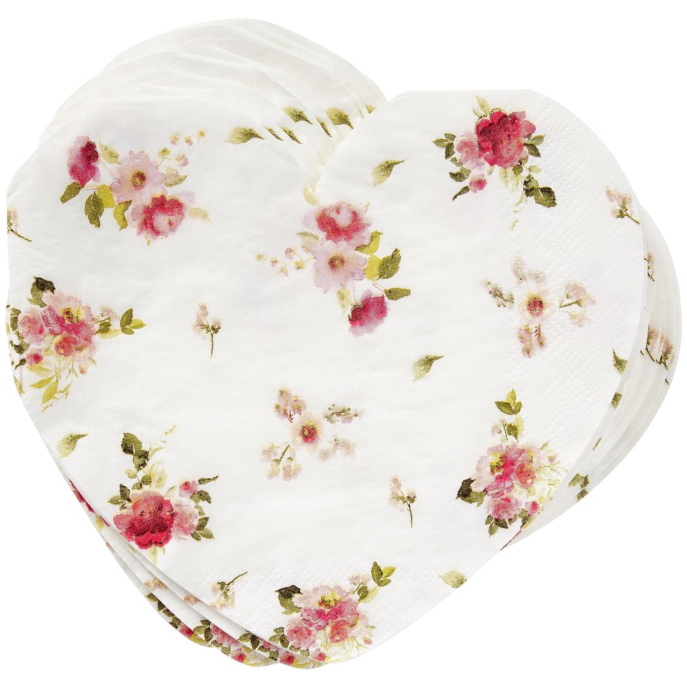 Floral Heart Die-Cut Heart Lunch Napkins, 20 Count (TW7-25403)