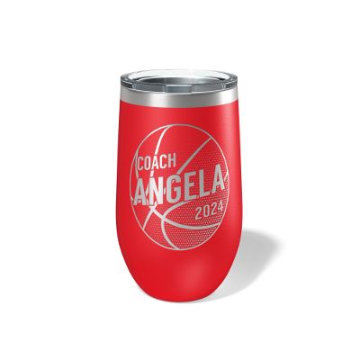 Alterd Industries Personalized Basketball Coach Gift - insulated tumbler with lid, travel coffee mug, personalized stainless steel cups, 20 oz travel coffee cup (12oz Wine Tumbler, Red)