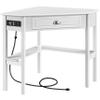 Yaheetech L Shaped Corner Computer Desk with Power Outlets, Reversible Triangle Workstation with USB Ports and Hook for Small Space, Modern Home Office Desk Gaming Table with Drawer & Shelf, White view 1