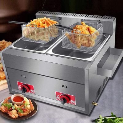 HNCXHX Commercial Deep Fryer,Chips Fryer 10l+10l Deep Fryers with Basket,Countertop Stainless Steel Electric Fryer,for Kitchen,Home,Restaurant,French Fries,Churros,Chicken Wings,Chicken Chops