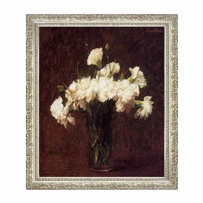 NBKJCO White Carnations Vintage Poster for Room Aesthetic Decor for Wall Art Print Painting Florals Artwork for Wall Decor, Modern Home Decor Silver Frame,60x66cm,24"x26"