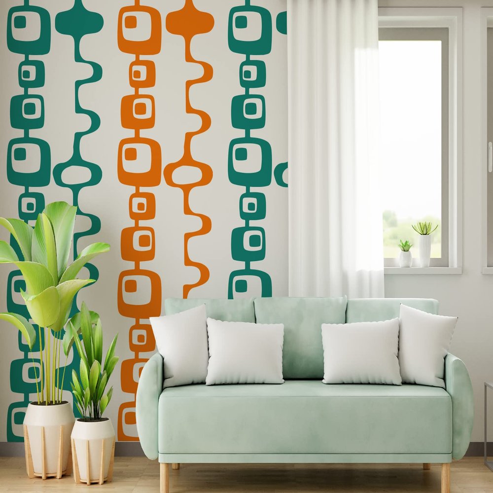 Retro Mid Century Geometric Wall Decal Sticker | Abstract Shapes | 80"H x 22"W