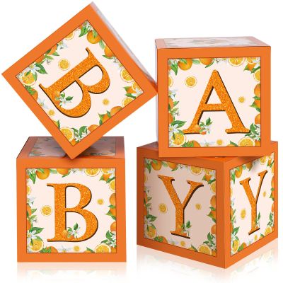 Sabary Baby Boxes with Letters for Baby Shower, Orange Baby Shower Backdrop Blocks Box Birthday Party Gender Reveal Photo Props for Baby Shower Decorations