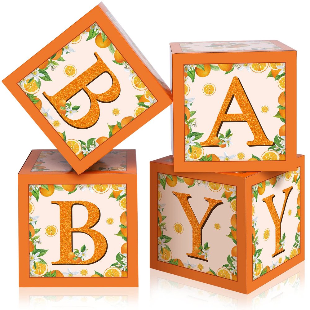 Sabary Baby Boxes with Letters for Baby Shower, Orange Baby Shower Backdrop Blocks Box Birthday Party Gender Reveal Photo Props for Baby Shower Decorations