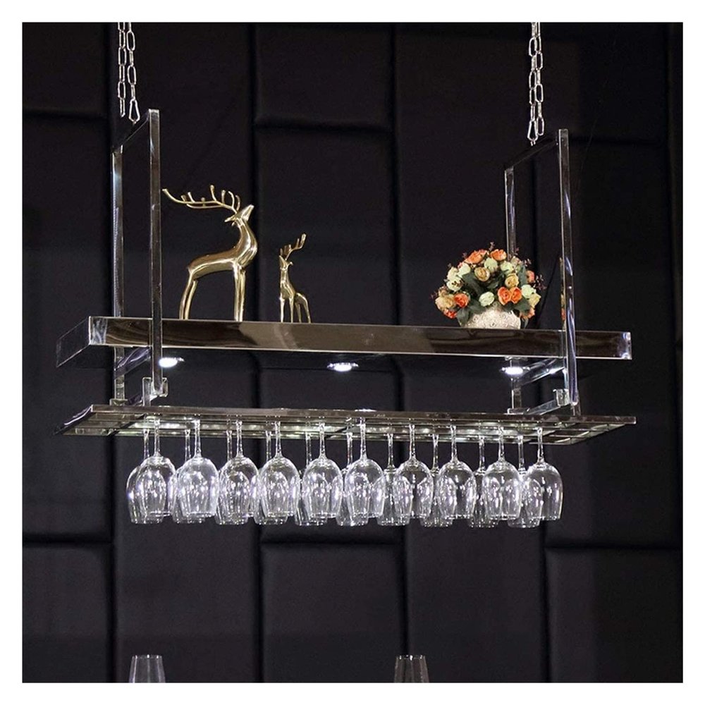 ALDEPO Wine Rack Wine Racks Layer Stainless Steel Creativity Neon Lights Suspension Display Stand Goblets Rack J111, Gold (Color : Dolphin Waves)