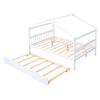 Merax Full Size Wooden House Bed with Trundle, Wood Bed Frame with Roof for Kids, Teens, Boys or Girls, White view 4