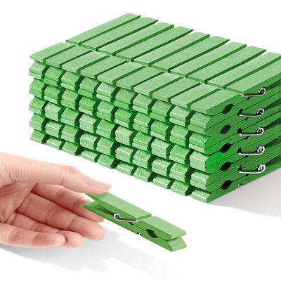 Colored Clothespins, Colorful Clothes Pins Wooden Clips Rainbow Colors 50 Pack Decorative Crafts Pegs Photos Pictures Decoration Clip Clothing Hanging Closepins, 2.83 Inch (Green)