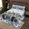 Highland Cow Bedspread Set Cowboys Gifts for Men Boys, Longhorn Bull Cattle Coverlet Set Wild Animal Quilt Set, Daisy Rustic Flower Bed Set Western Farmhouse Decor, Blue Ink Ombre Art Quilted King view 1