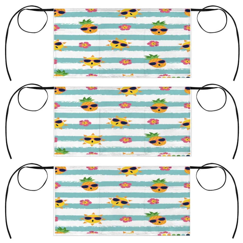 Tavisto Pineapple Sunglasses 3 Pack Server Aprons for Women with 3 Pockets Funny Oil-proof Server Apron Cute Waist Half Short Apron with Extra Long Straps for Kitchen Restaurant Server