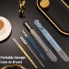 Portable Chopsticks with Pull Design Case, Reusable Metal Stainless Steel Chopstick with Titanium Plated for School, Home, Office, Outdoor, Bento Box Use, Dishwasher Safe (Black Phoenix) view 3