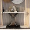 KWOKING Stone Console Table Scratch Resistant Table Rectangle Accent Table 31.49" High Italian Style Rock Slab Porch Table Entry Home Wall Art Strip Table Desk Black Base White Top 47"L x 12"W x 31"H view 1